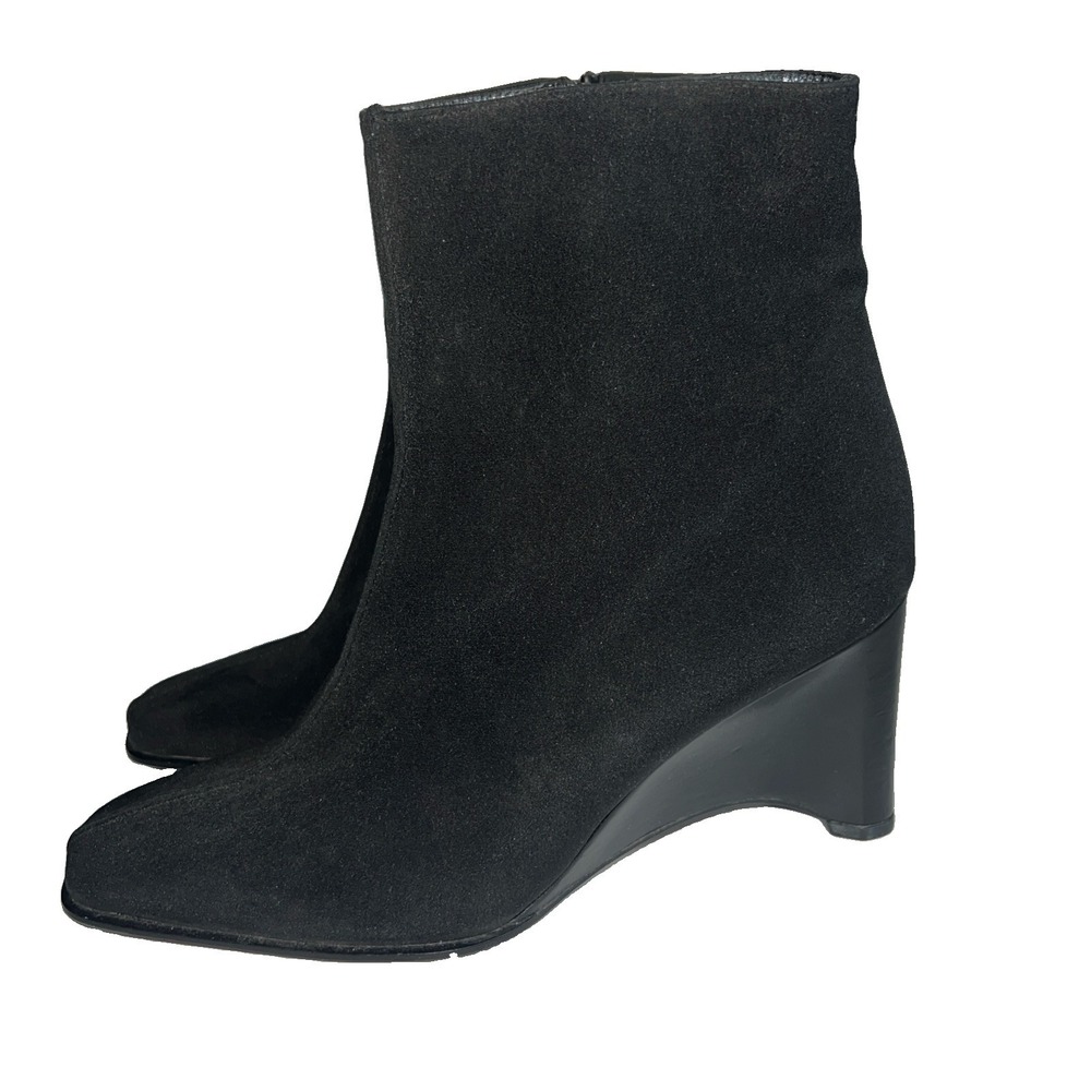 Stuart Weitzman Black Suede Leather Wedge Ankle Boots Women's Size 8.5M-NWOB